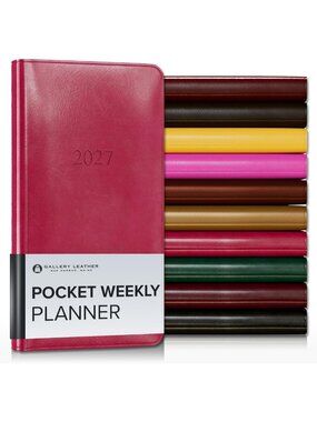 Stylish Leather Pocket Weekly Planner 2026-2027 | Acadia Wild Rose Design